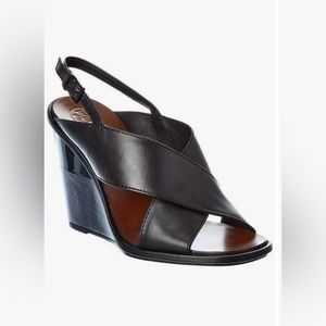 Tory Burch Gabrielle Leather Wedge Sandal, Black Heel Logo, Size 7.5, Never Worn